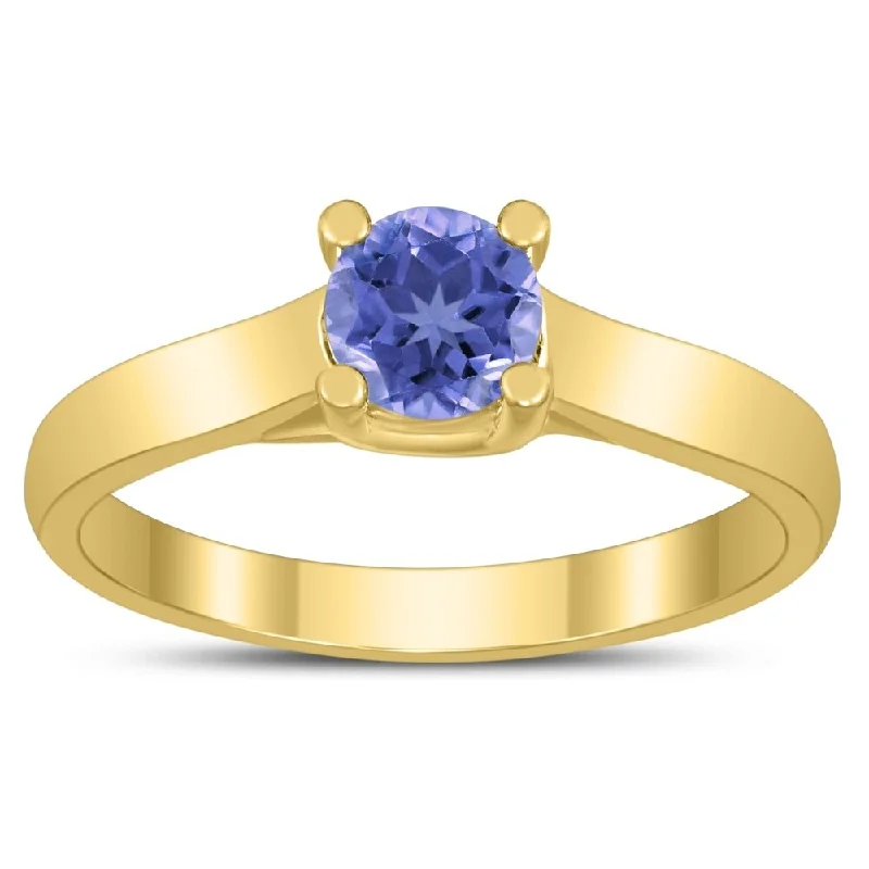 Moonstone Gemstone Rings in Silver - Plated Copper with a Celtic - Inspired Pattern for a Mystical VibeRound 5MM Tanzanite Cathedral Solitaire Ring in 10K Yellow Gold