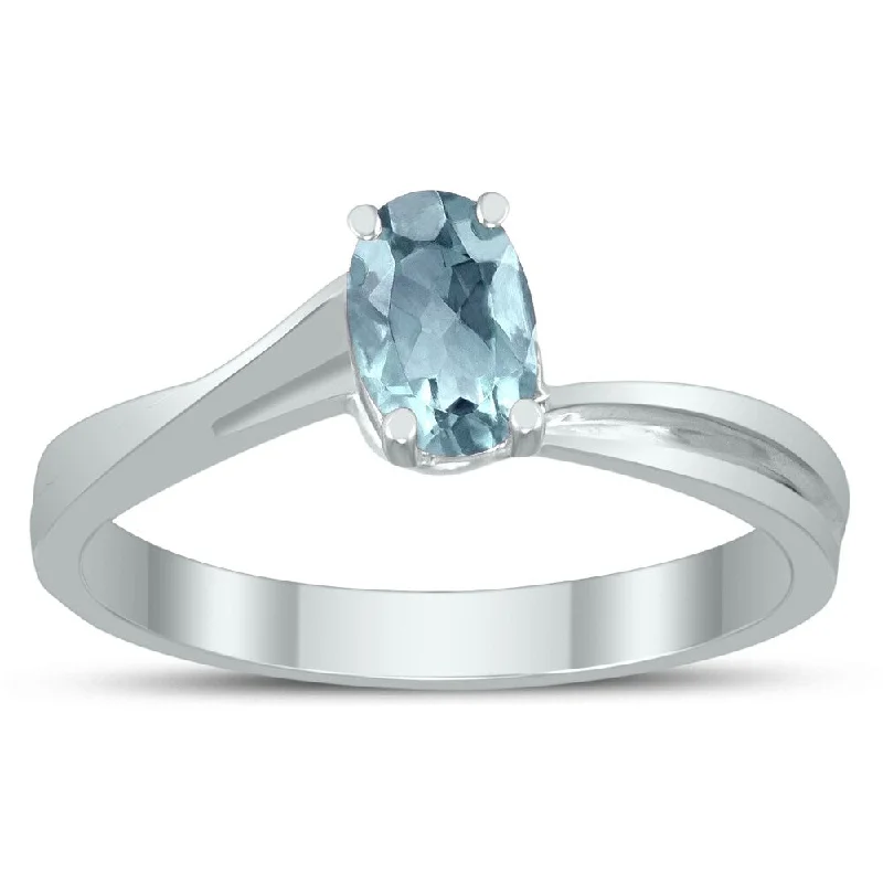 Sapphire Gemstone Rings in 18K White Gold with Diamond Accents for an Elegant EngagementSolitaire Oval 6X4MM Aquamarine Gemstone Twist Ring in 10K White Gold