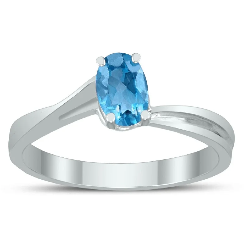 Sapphire Gemstone Rings in 18K White Gold with Diamond Accents for an Elegant EngagementSolitaire Oval 6X4MM Blue Topaz Gemstone Twist Ring in 10K White Gold