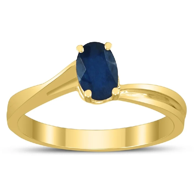 Aquamarine Gemstone Rings in 9K Gold with a Bezel Setting for a Modern and Secure FitSolitaire Oval 6X4MM Sapphire Gemstone Twist Ring in 10K Yellow Gold