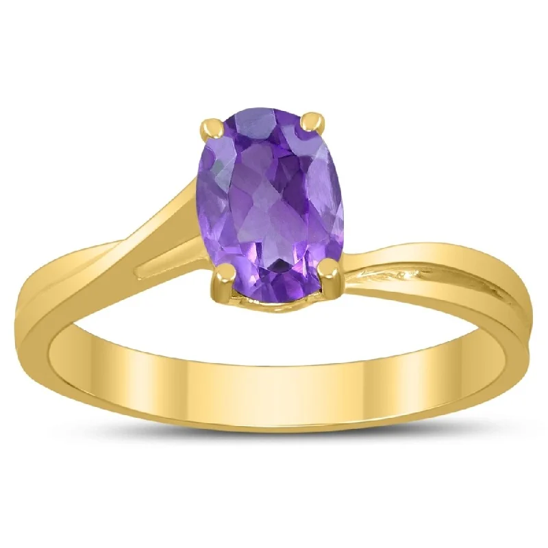 Aquamarine Gemstone Rings in 9K Gold with a Bezel Setting for a Modern and Secure FitSolitaire Oval 7X5MM Amethyst Gemstone Twist Ring in 10K Yellow Gold