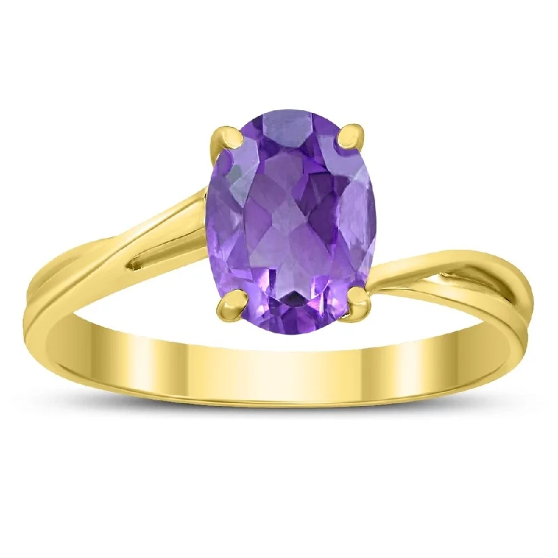 Ruby Gemstone Rings in 14K Yellow Gold with a Solitaire Setting for a Classic and Bold StatementSolitaire Oval 8X6MM Amethyst Gemstone Twist Ring in 10K Yellow Gold