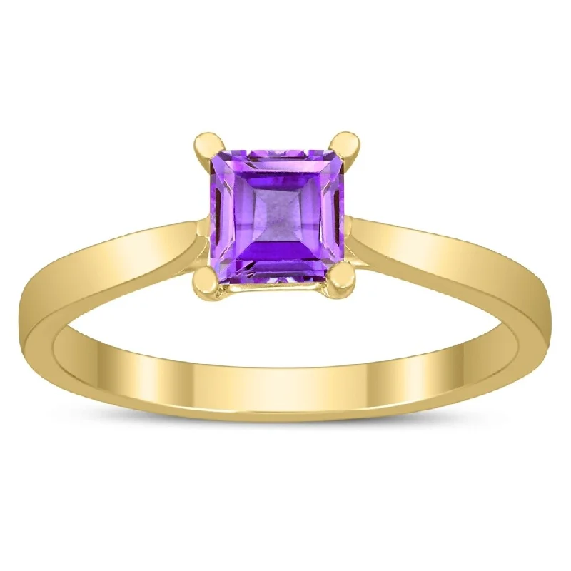 Alexandrite Gemstone Rings in Platinum with a Hidden Halo for a Rare and Luxurious PieceSquare Princess Cut 5MM Amethyst Solitaire Ring in 10K Yellow Gold