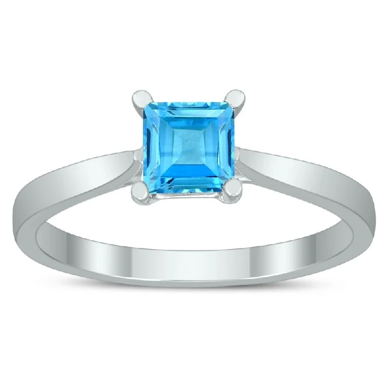 Aquamarine Gemstone Rings in 9K Gold with a Bezel Setting for a Modern and Secure FitSquare Princess Cut 5MM Blue Topaz Solitaire Ring in 10K White Gold