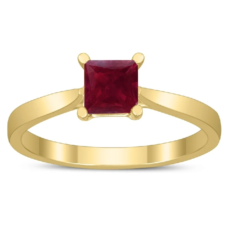 Aquamarine Gemstone Rings in 9K Gold with a Bezel Setting for a Modern and Secure FitSquare Princess Cut 5MM Ruby Solitaire Ring in 10K Yellow Gold