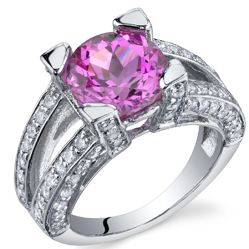 Opal Gemstone Rings in Rose Gold with a Milgrain Edge for a Feminine and Romantic StyleSterling Silver 3.75 ct Created Pink Sapphire Birthstone Ring