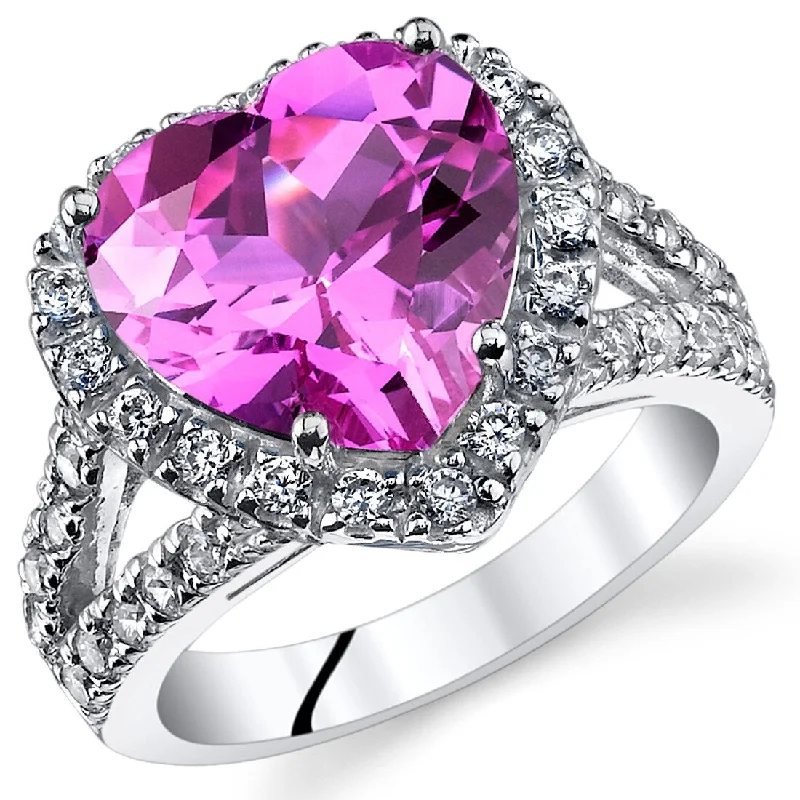 Emerald Gemstone Rings Set in Platinum with Filigree Work for a Vintage - Inspired LookSterling Silver 5.5 ct Created Pink Sapphire Birthstone Ring