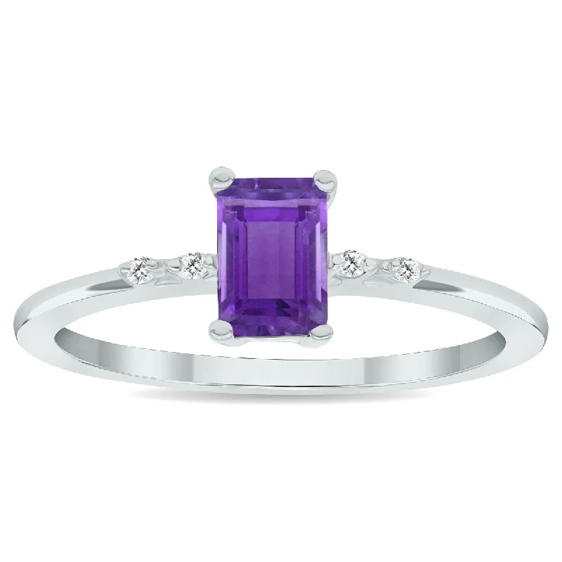 Citrine Gemstone Rings in Stainless Steel with a Stackable Design for a Trendy Everyday WearWomen's Amethyst and Diamond Sparkle Ring in 10K White Gold