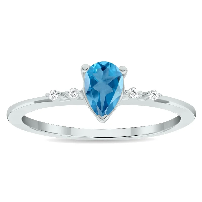 Turquoise Gemstone Rings in 925 Silver with a Southwestern - Inspired Design for a Rustic CharmWomen's Blue Topaz and Diamond Sparkle Ring in 10K White Gold