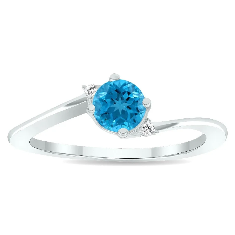 Citrine Gemstone Rings in Stainless Steel with a Stackable Design for a Trendy Everyday WearWomen's Blue Topaz and Diamond Wave Ring in 10K White Gold