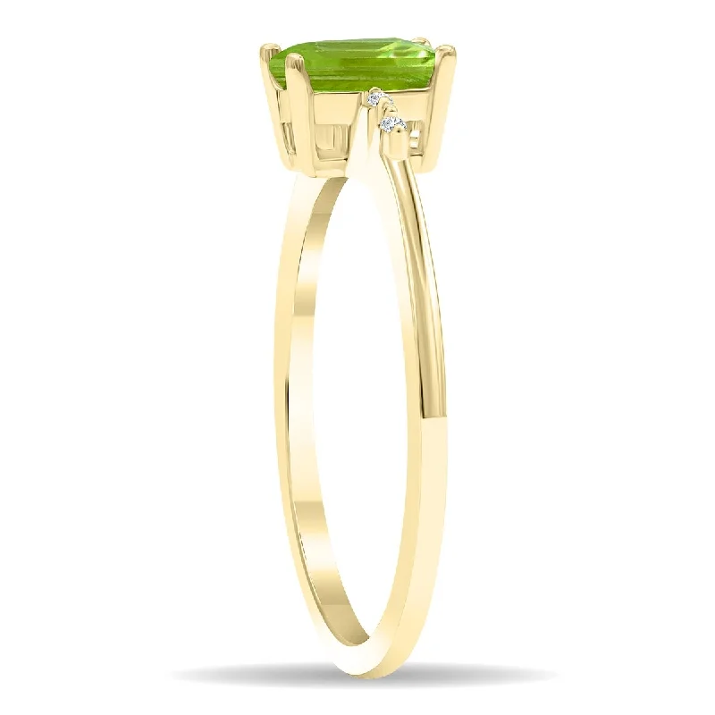 Agate Gemstone Rings in Sterling Silver with a Mosaic - Inspired Inlay for a Bohemian StyleWomen's Emerald Cut Peridot and Diamond Sparkle Ring in 10K Yellow Gold