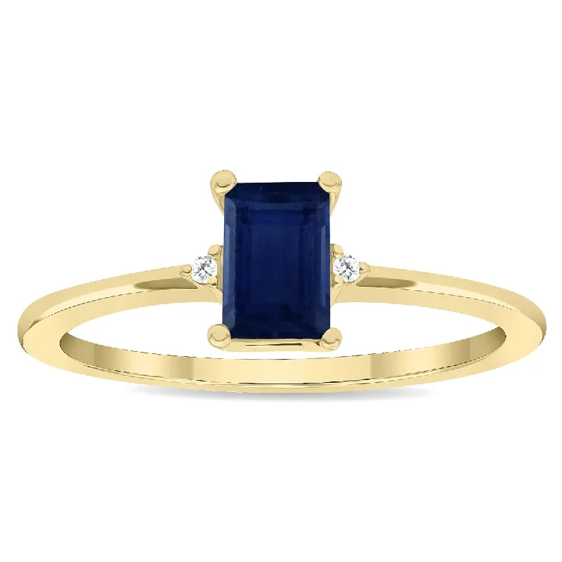 Agate Gemstone Rings in Sterling Silver with a Mosaic - Inspired Inlay for a Bohemian StyleWomen's Emerald Cut Sapphire and Diamond Classic Band in 10K Yellow Gold