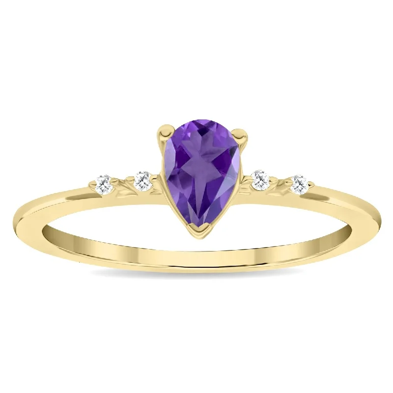 Citrine Gemstone Rings in Stainless Steel with a Stackable Design for a Trendy Everyday WearWomen's Pear Shaped Amethyst and Diamond Sparkle Ring in 10K Yellow Gold