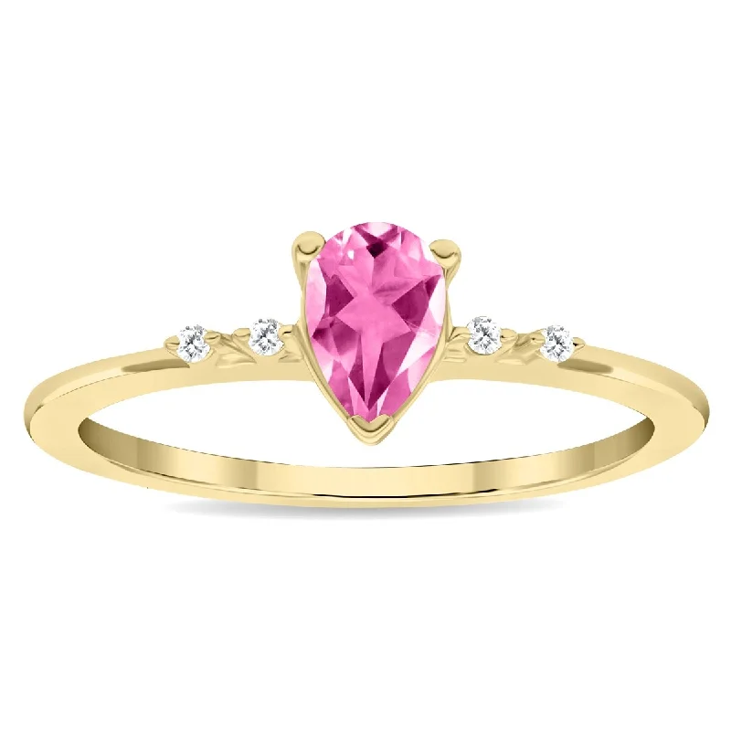 Ruby Gemstone Rings in 14K Yellow Gold with a Solitaire Setting for a Classic and Bold StatementWomen's Pear Shaped Pink Topaz and Diamond Sparkle Ring in 10K Yellow Gold