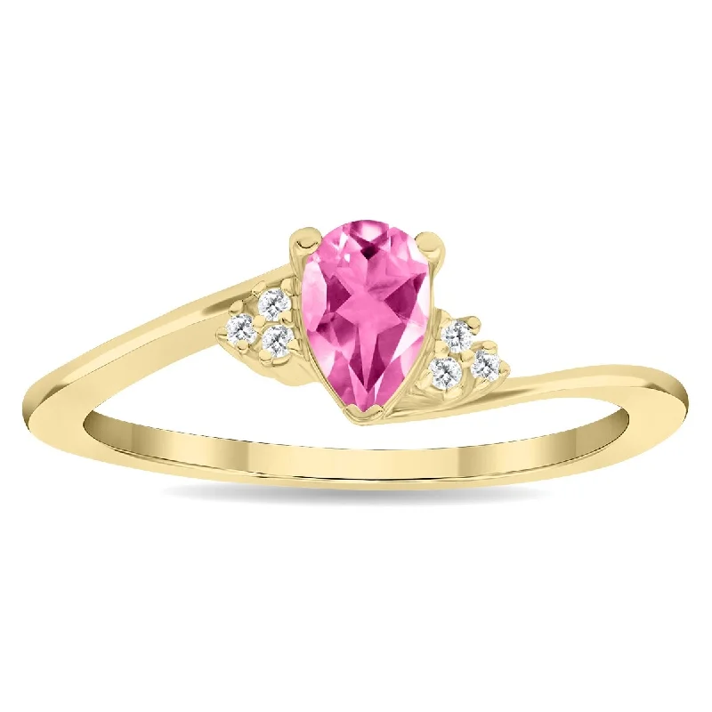 Ruby Gemstone Rings in 14K Yellow Gold with a Solitaire Setting for a Classic and Bold StatementWomen's Pear Shaped Pink Topaz and Diamond Tierra Ring in 10K Yellow Gold