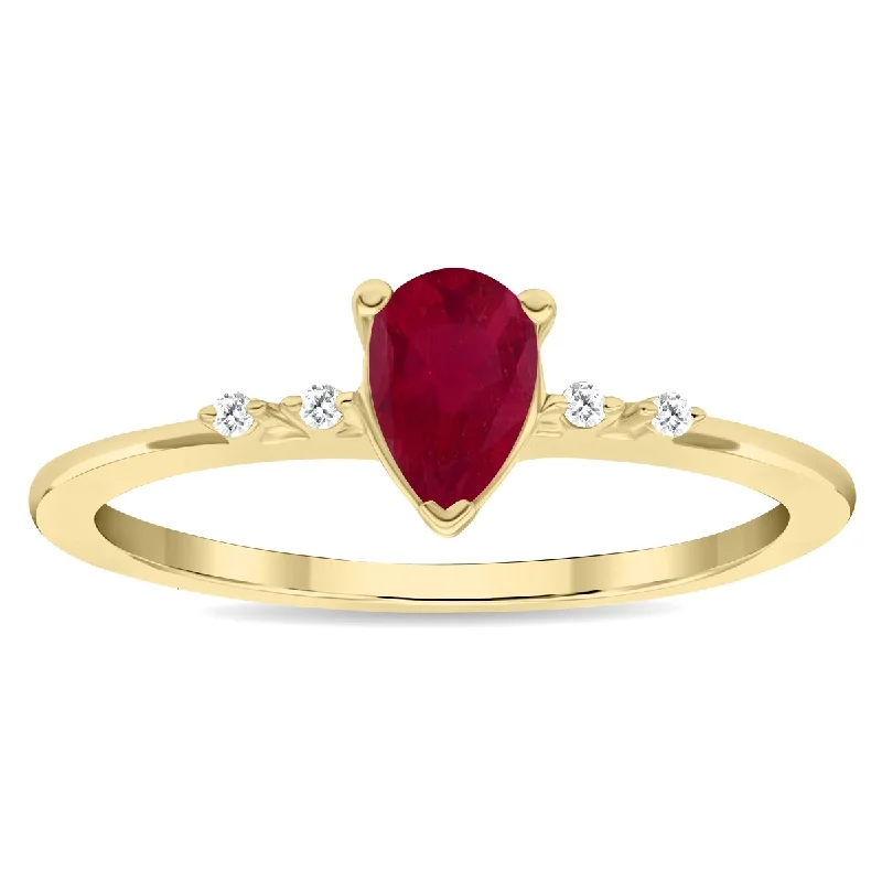 Citrine Gemstone Rings in Stainless Steel with a Stackable Design for a Trendy Everyday WearWomen's Pear Shaped Ruby and Diamond Sparkle Ring in 10K Yellow Gold