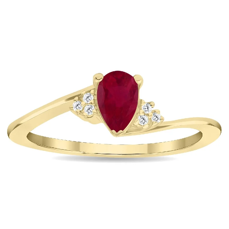 Citrine Gemstone Rings in Stainless Steel with a Stackable Design for a Trendy Everyday WearWomen's Pear Shaped Ruby and Diamond Tierra Ring in 10K Yellow Gold