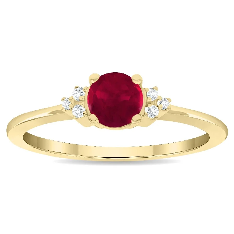 Sapphire Gemstone Rings in 18K White Gold with Diamond Accents for an Elegant EngagementWomen's Round Shaped Ruby and Diamond Half Moon Ring in 10K Yellow Gold