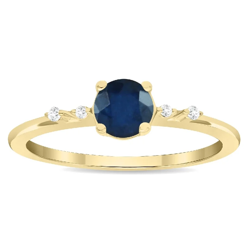 Aquamarine Gemstone Rings in 9K Gold with a Bezel Setting for a Modern and Secure FitWomen's Round Shaped Sapphire and Diamond Sparkle Ring in 10K Yellow Gold