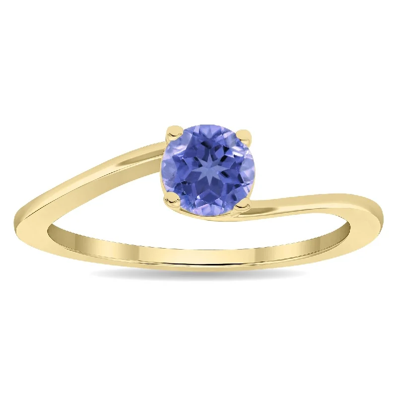 Sapphire Gemstone Rings in 18K White Gold with Diamond Accents for an Elegant EngagementWomen's Round Shaped Solitaire Tanzanite Wave Ring in 10K Yellow Gold