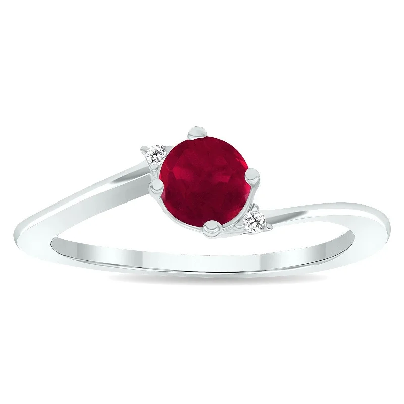 Agate Gemstone Rings in Sterling Silver with a Mosaic - Inspired Inlay for a Bohemian StyleWomen's Ruby and Diamond Wave Ring in 10K White Gold