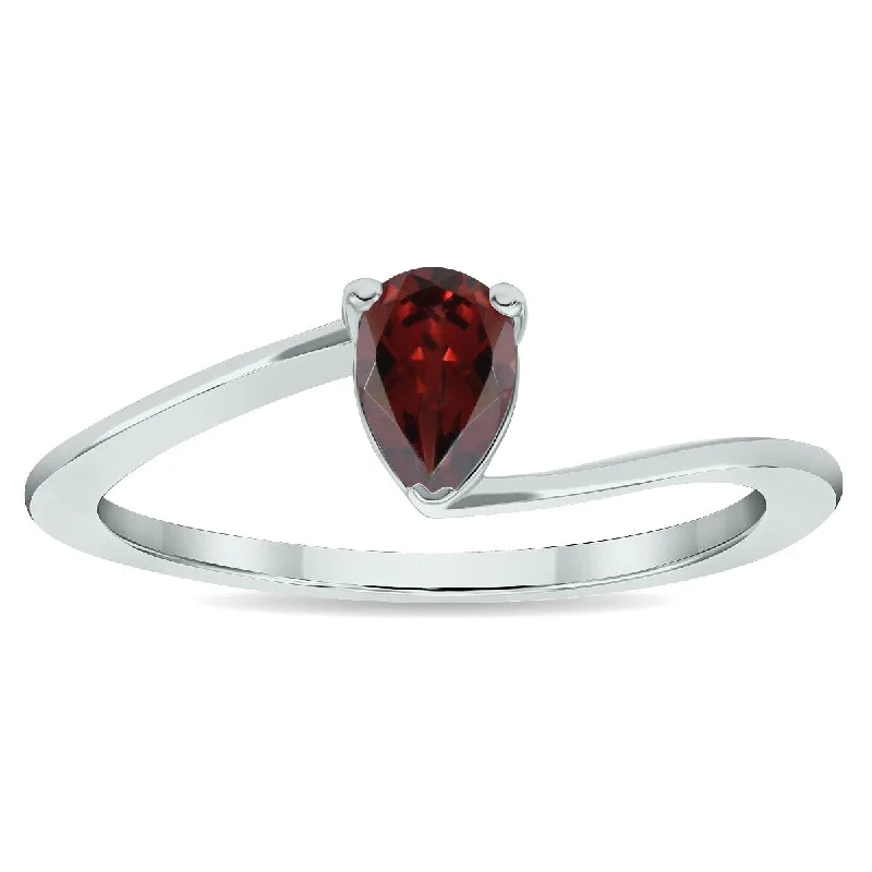 Agate Gemstone Rings in Sterling Silver with a Mosaic - Inspired Inlay for a Bohemian StyleWomen's Solitaire Garnet Wave Ring in 10K White Gold