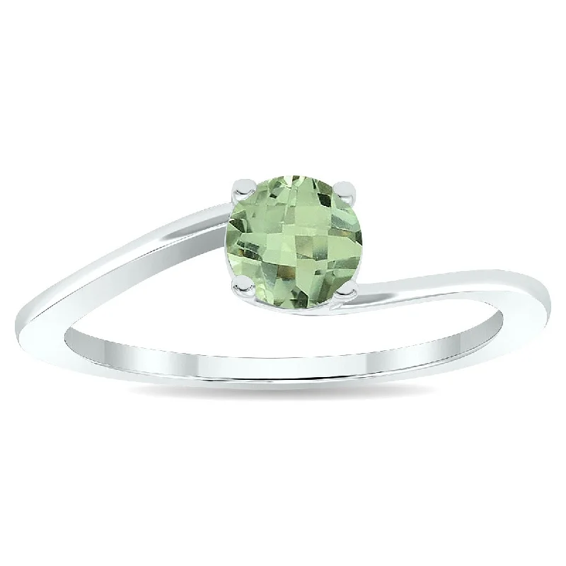 Alexandrite Gemstone Rings in Platinum with a Hidden Halo for a Rare and Luxurious PieceWomen's Solitaire Green Amethyst Wave Ring in 10K White Gold