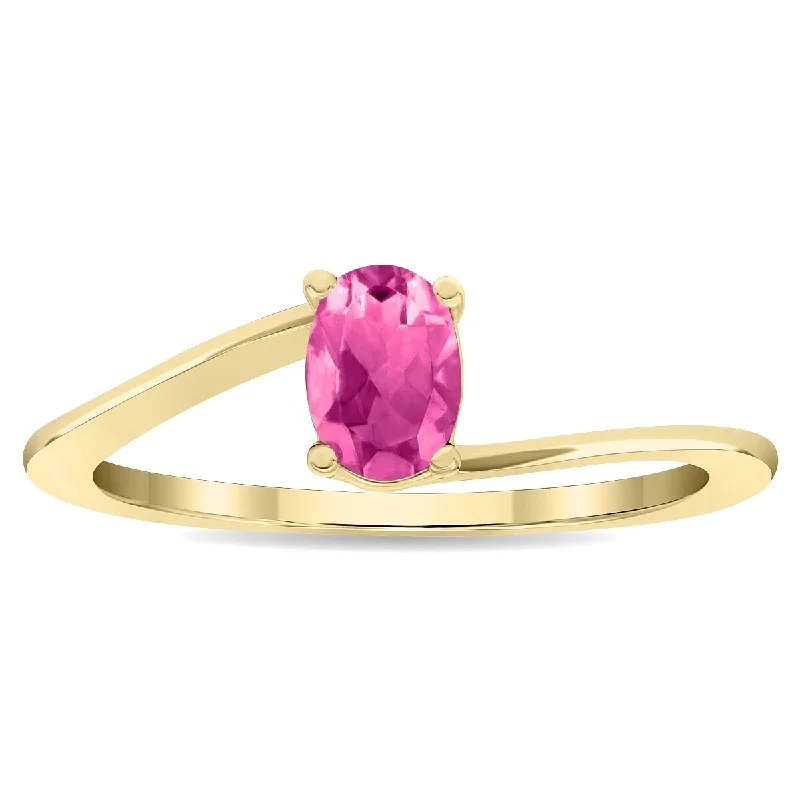 Citrine Gemstone Rings in Stainless Steel with a Stackable Design for a Trendy Everyday WearWomen's Solitaire Oval Shaped Pink Topaz Wave Ring in 10K Yellow Gold