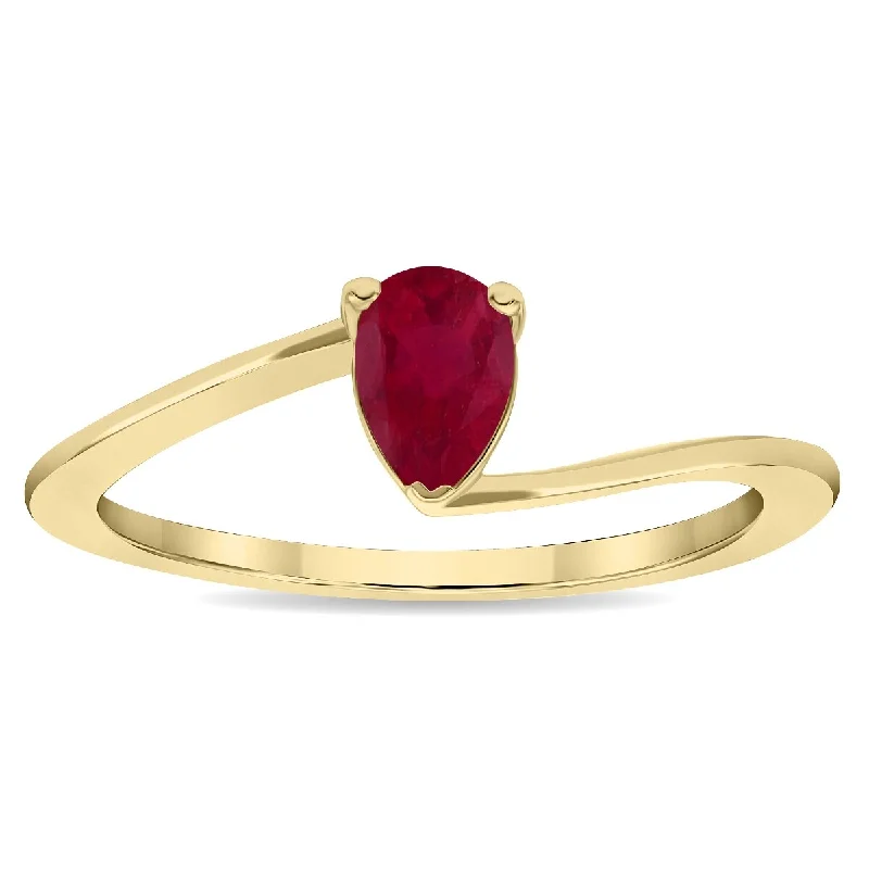 Opal Gemstone Rings in Rose Gold with a Milgrain Edge for a Feminine and Romantic StyleWomen's Solitaire Pear Shaped Ruby Wave Ring in 10K Yellow Gold