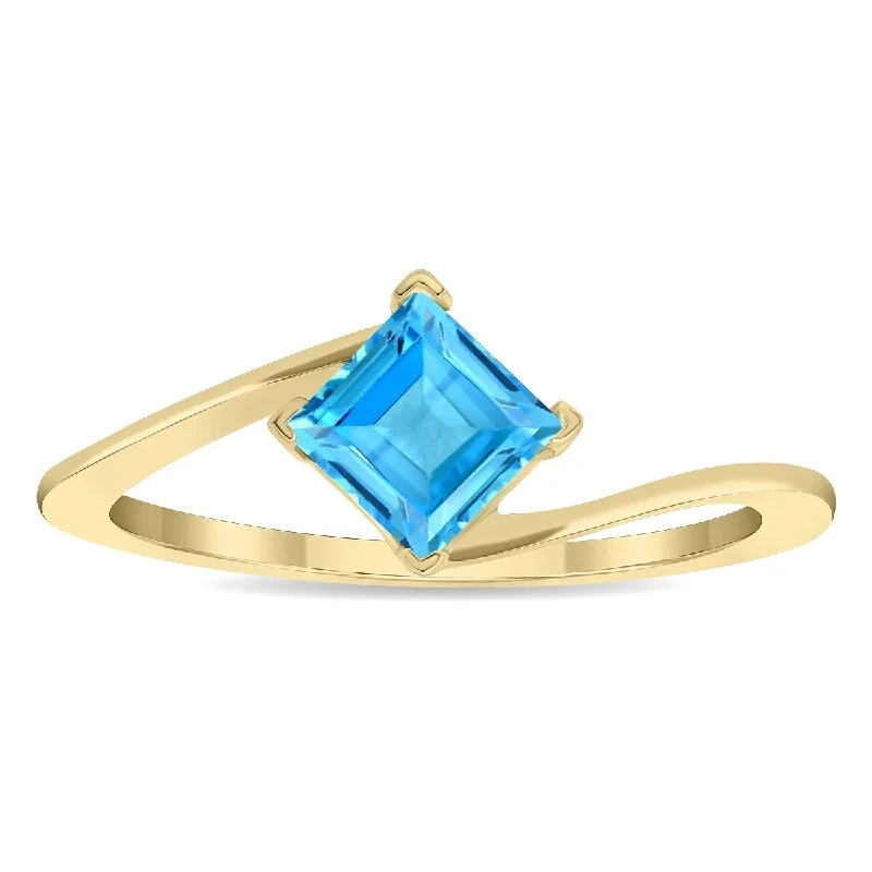 Sapphire Gemstone Rings in 18K White Gold with Diamond Accents for an Elegant EngagementWomen's Solitaire Square Shaped Blue Topaz Wave Ring in 10K Yellow Gold