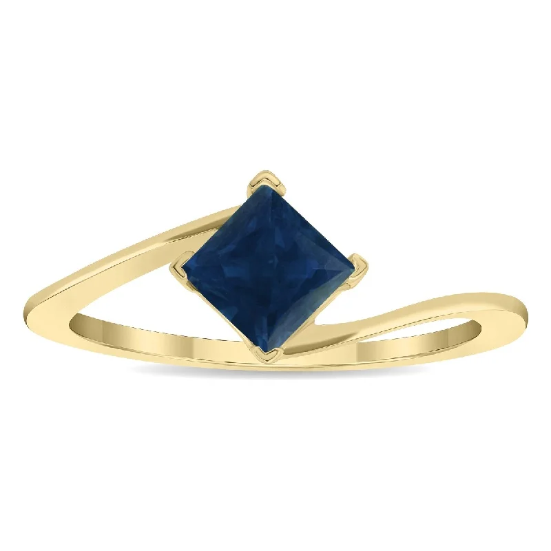 Aquamarine Gemstone Rings in 9K Gold with a Bezel Setting for a Modern and Secure FitWomen's Solitaire Square Shaped Sapphire Wave Ring in 10K Yellow Gold