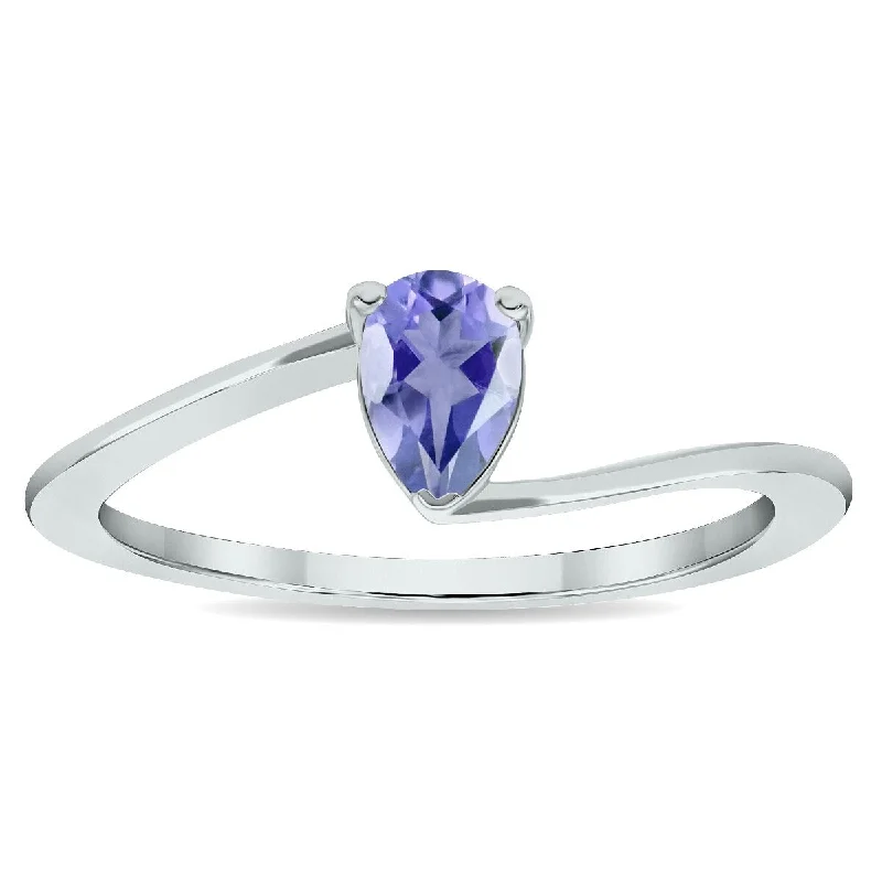 Aquamarine Gemstone Rings in 9K Gold with a Bezel Setting for a Modern and Secure FitWomen's Solitaire Tanzanite Wave Ring in 10K White Gold