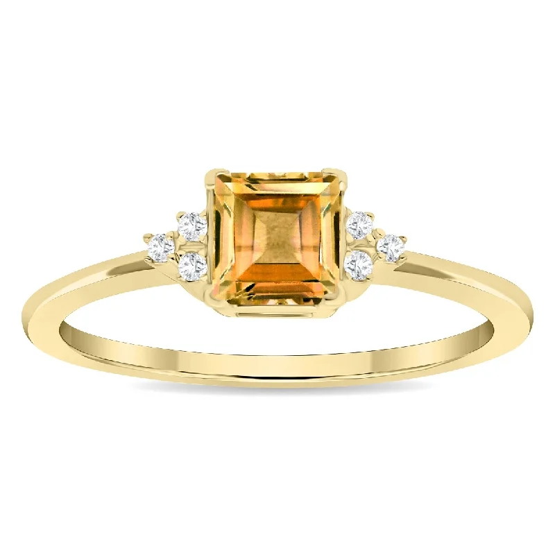 Citrine Gemstone Rings in Stainless Steel with a Stackable Design for a Trendy Everyday WearWomen's Square Shaped Citrine and Diamond Half Moon Ring in 10K Yellow Gold