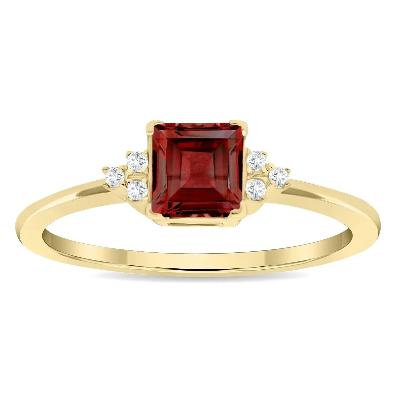 Alexandrite Gemstone Rings in Platinum with a Hidden Halo for a Rare and Luxurious PieceWomen's Square Shaped Garnet and Diamond Half Moon Ring in 10K Yellow Gold