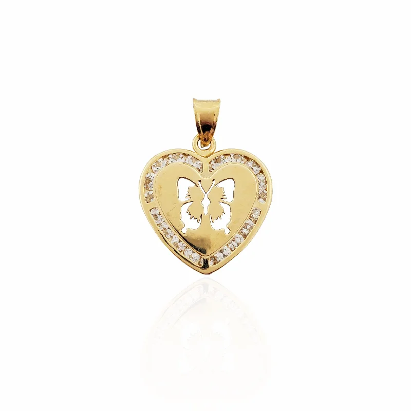 Pearl - Embellished Floral Pendant for a Feminine and Romantic LookButterfly Silhouette Heart Pendant (14K)