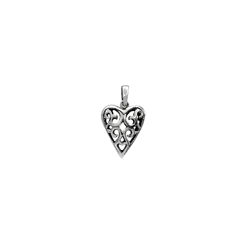 LED - Illuminated Moon Pendant Necklace for Nighttime EventsFiligree Outlined Textured Puffy Heart Pendant (Silver)