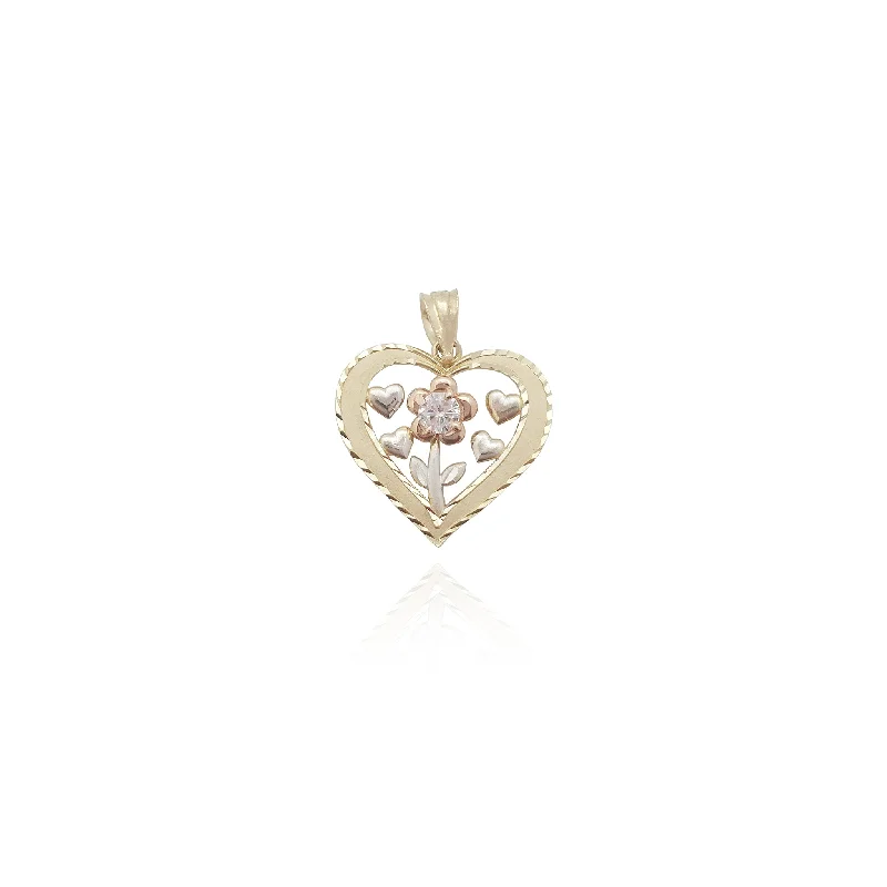 Adjustable - Chain Cubic Zirconia Solitaire Pendant for a Sparkling GiftFramed Flower Heart Pendant (14K)