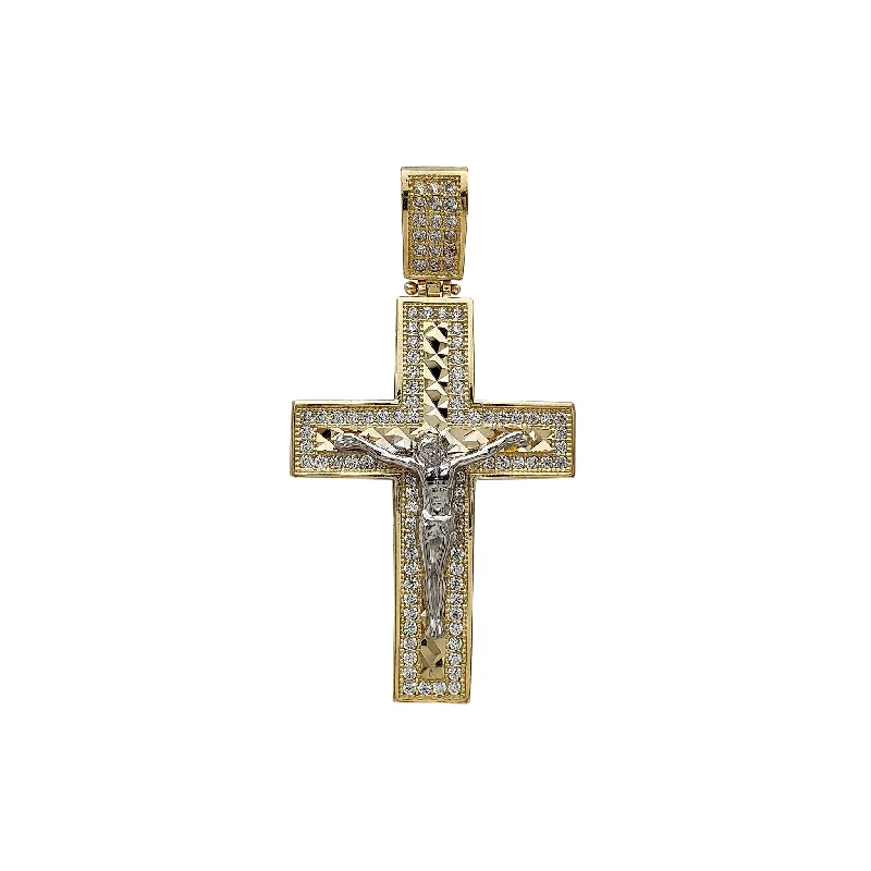 Double - Heart Pendant with Interlocking Design for CouplesIced-Out Faceted Cut Convex Crucifix Pendant (14K)