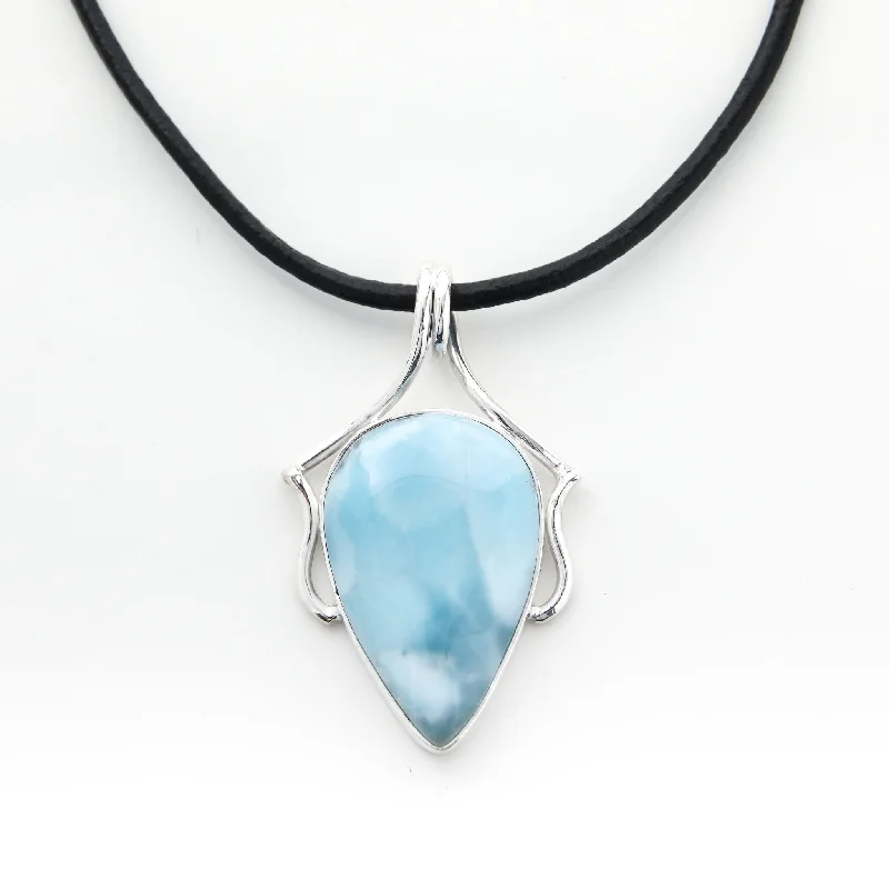 Adjustable - Length Turquoise - Inlaid Teardrop Pendant Necklace for TravelersLarimar Pendant Firi