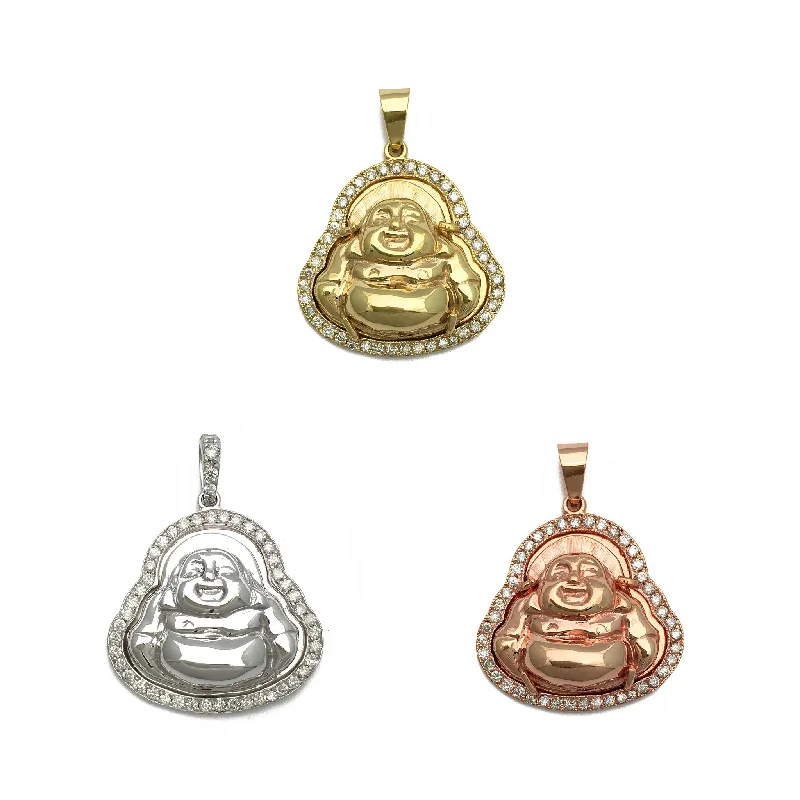 Statement - Making Large - Gemstone - Studded Geometric Pendant Necklace for Evening PartiesLaughing Buddha Diamond Pendant (14K)