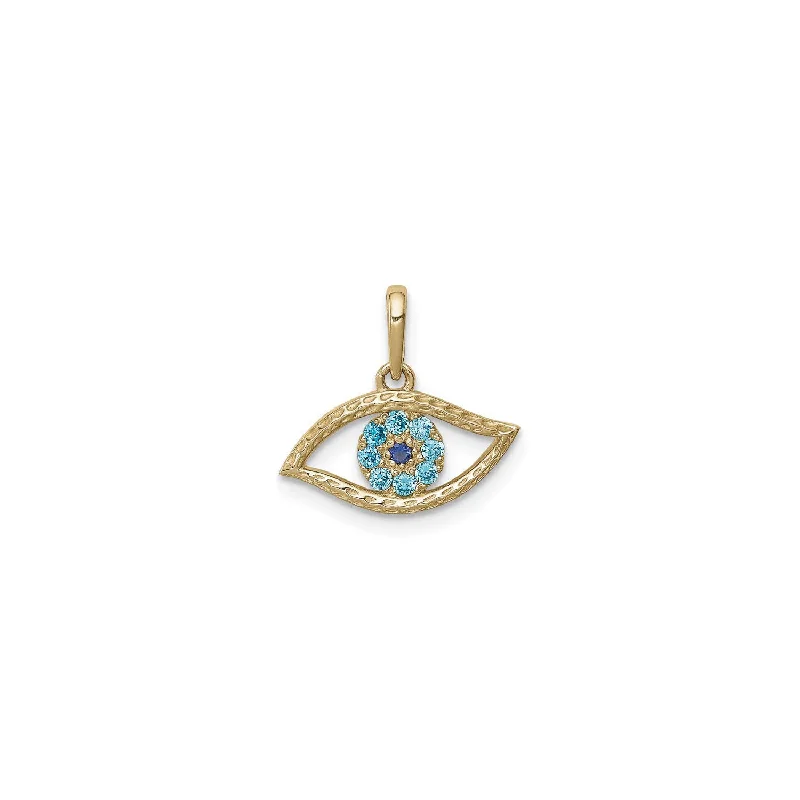 Rhinestone - Encrusted Crown Pendant for Little Girls' Dress - UpLight Blue Icy Evil Eye Pendant (14K)