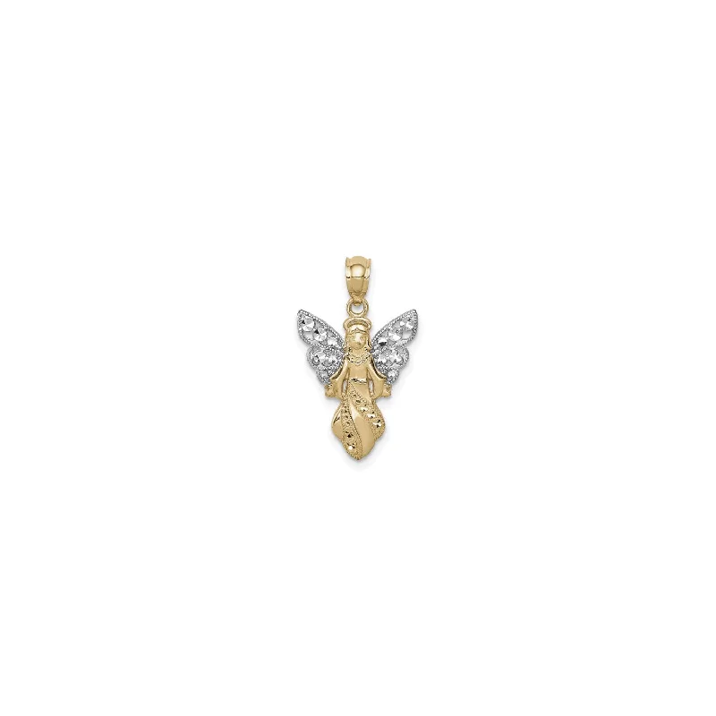 Handmade Leather - Wrapped Crystal Pendant for a Bohemian AestheticMulti-Textured Guardian Angel Pendant (14K)