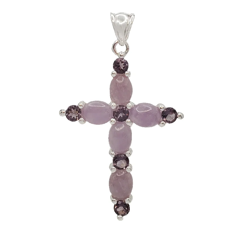 Statement - Making Large - Gemstone - Studded Geometric Pendant Necklace for Evening PartiesPurple Cross Pendant (silver)