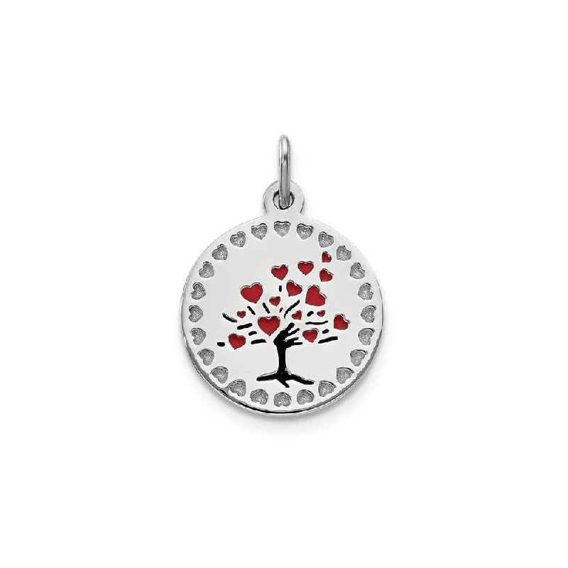 LED - Illuminated Moon Pendant Necklace for Nighttime EventsRed Heart Tree Medal Enamel Pendant (Silver)