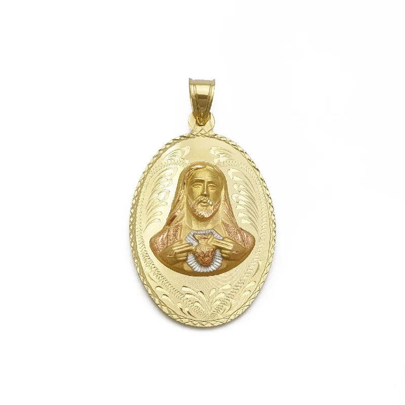 Water - Resistant Stainless Steel Diving - Themed Pendant for DiversReversible Sacred Heart of Jesus and Guadalupe Oval Pendant (14K)