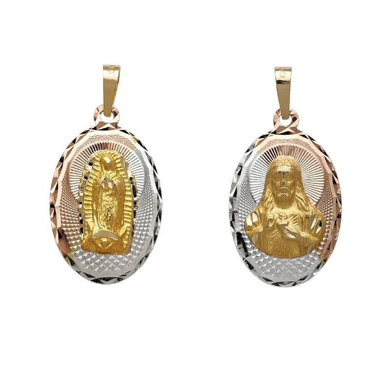 Magnetic - Locking Pendant with Hidden Compartment for Secret MessagesReversible Tricolor Virgin Mary / Jesus Head Pendant (14K)