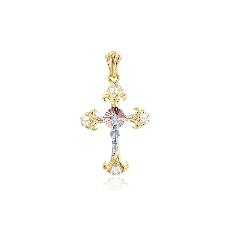 Gothic - Style Skull Pendant with Red Enamel Accents for Alternative FashionTricolor CZ Jesus Cross Pendant (14K)