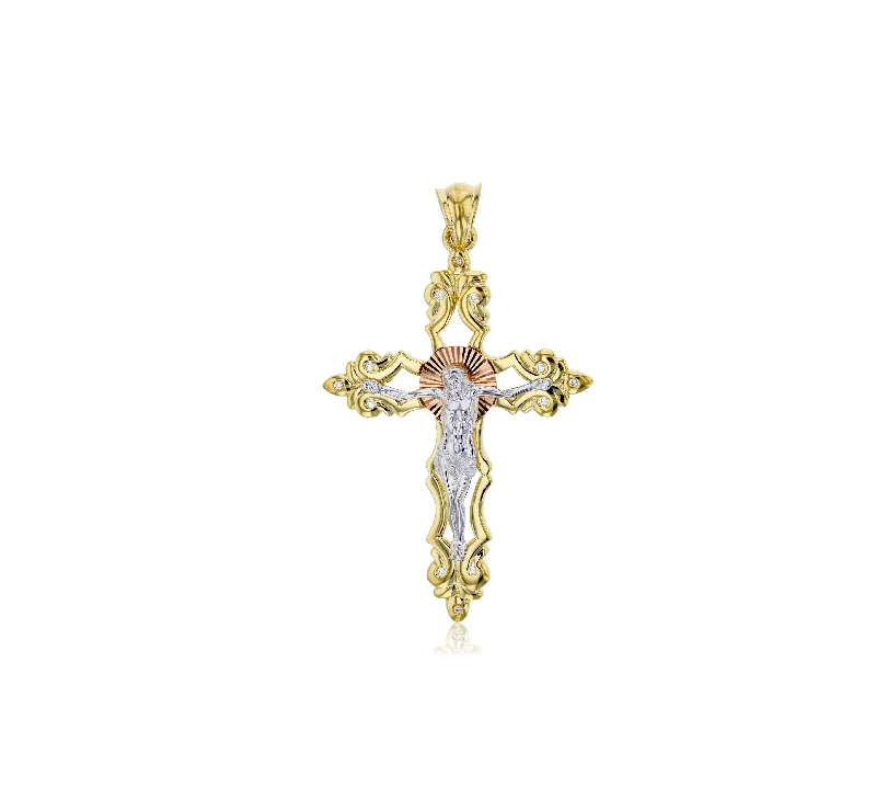 Rhinestone - Encrusted Crown Pendant for Little Girls' Dress - UpTricolor Jesus Cross Pendant (14k)