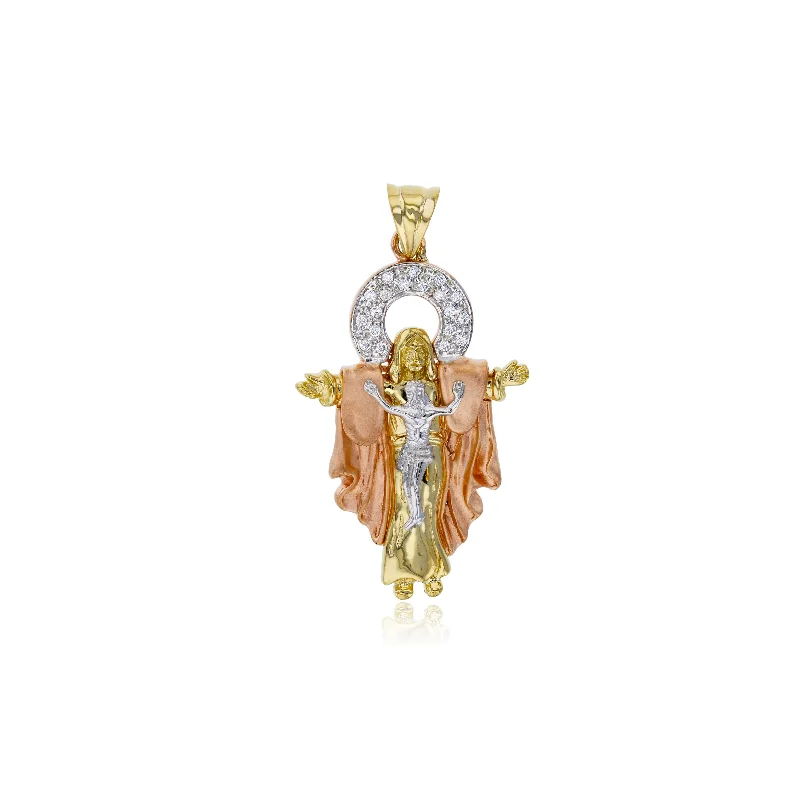 Rhinestone - Encrusted Crown Pendant for Little Girls' Dress - UpTricolor Jesus Pendant (14K)