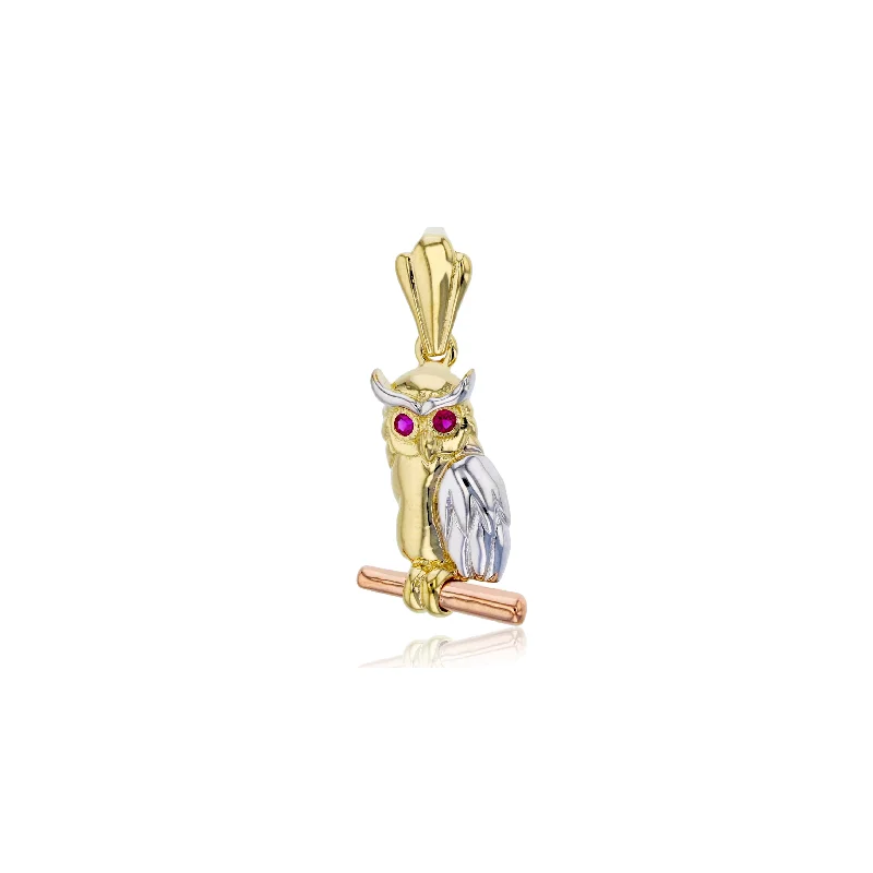 Magnetic - Locking Pendant with Hidden Compartment for Secret MessagesTricolor Owl Pendant (14K)